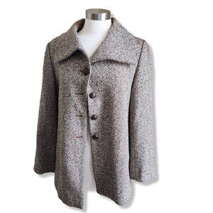 Georgiou Studio Womens Coat Jacket Size 8 Brown White Herringbone‎ Wide Collar